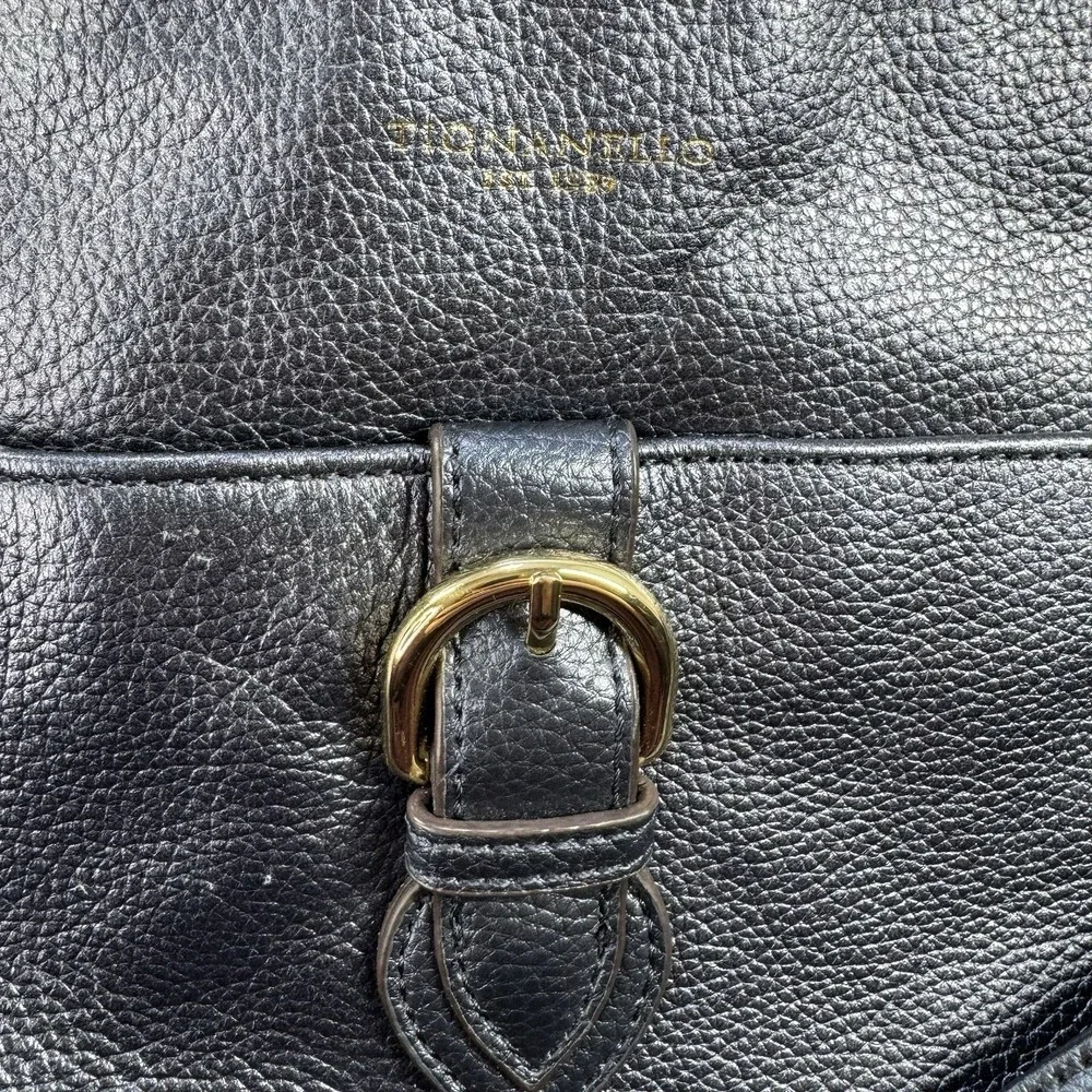 Tignanello Shiny Irridescent Blue Grey Pebbled Leather Messenger Bag Zip Top